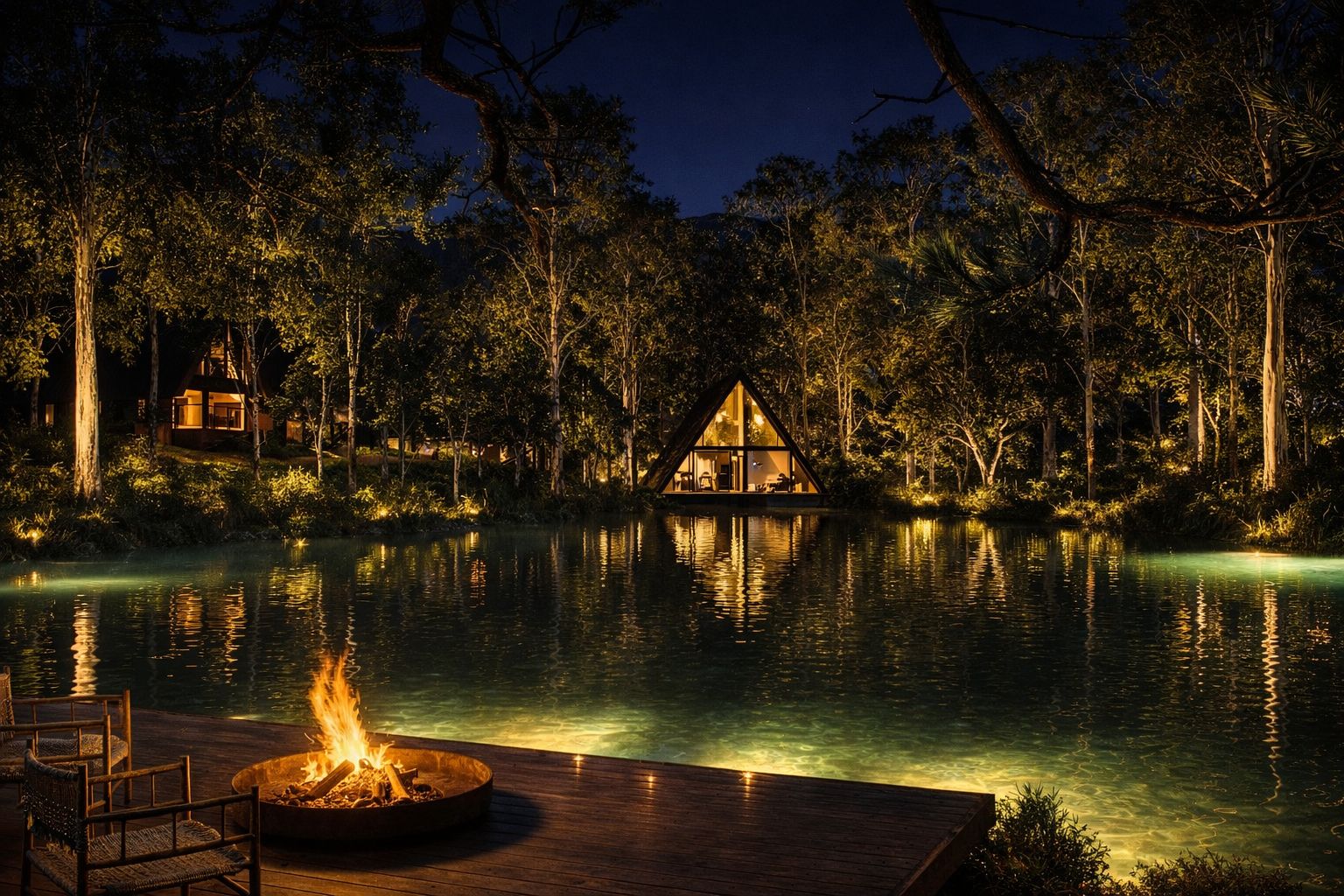 HUMANTA 10,000 sqm private lake at night